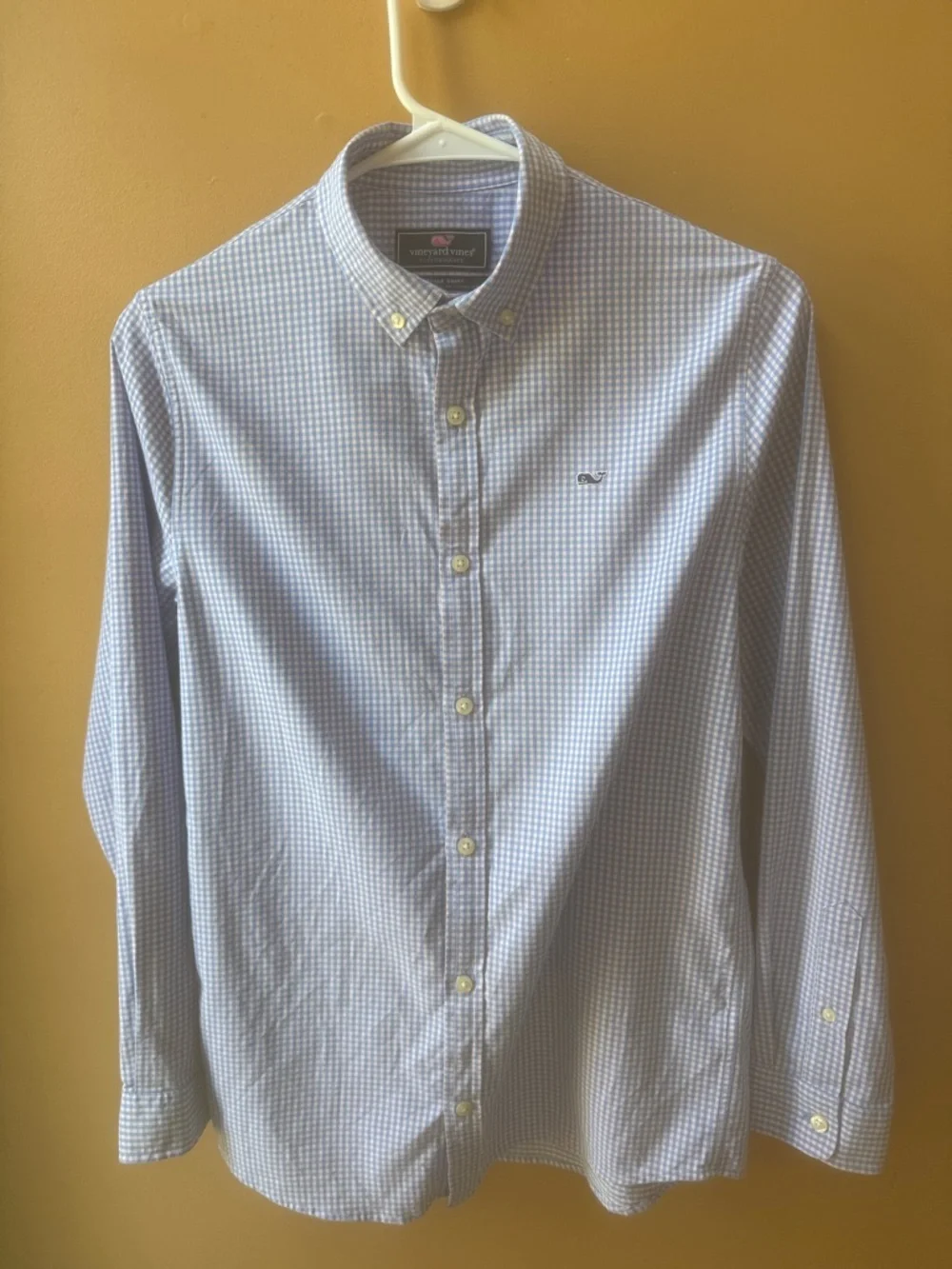 Vineyard Vines Boys L (16) Blue & White Gingham Button-Down Shirt performance - Picture 1 of 7